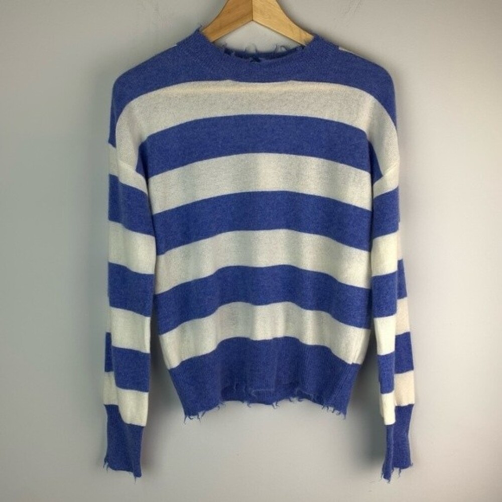 Aqua Blue and White Striped Crew Neck Sweater - never worn!